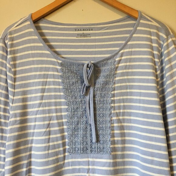 Talbots Cotton Modal Stripes & Lace Tie Up Top - Picture 3 of 14